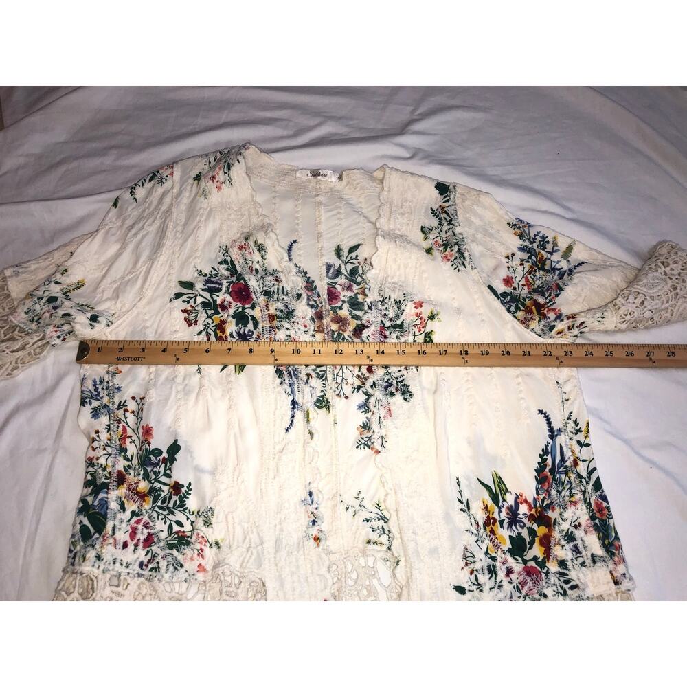 Solitaire Embroidered Kimono Size 1X Crochet Lace Cream Boho Festival Cottage - Picture 8 of 10